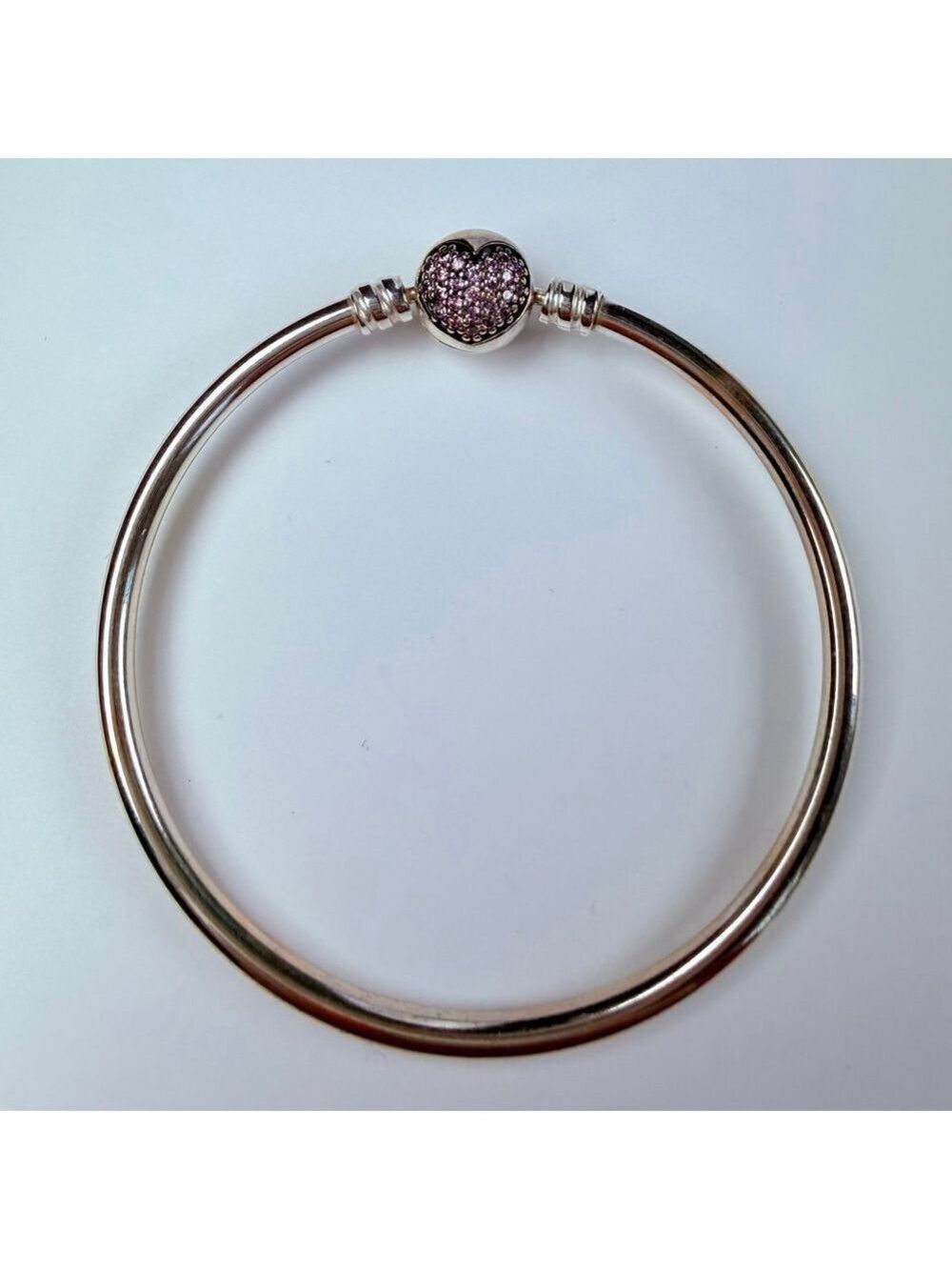Pandora Pink Pave Cubic Zirconia CZ Love Heart Charm Bangle Bracelet 590716